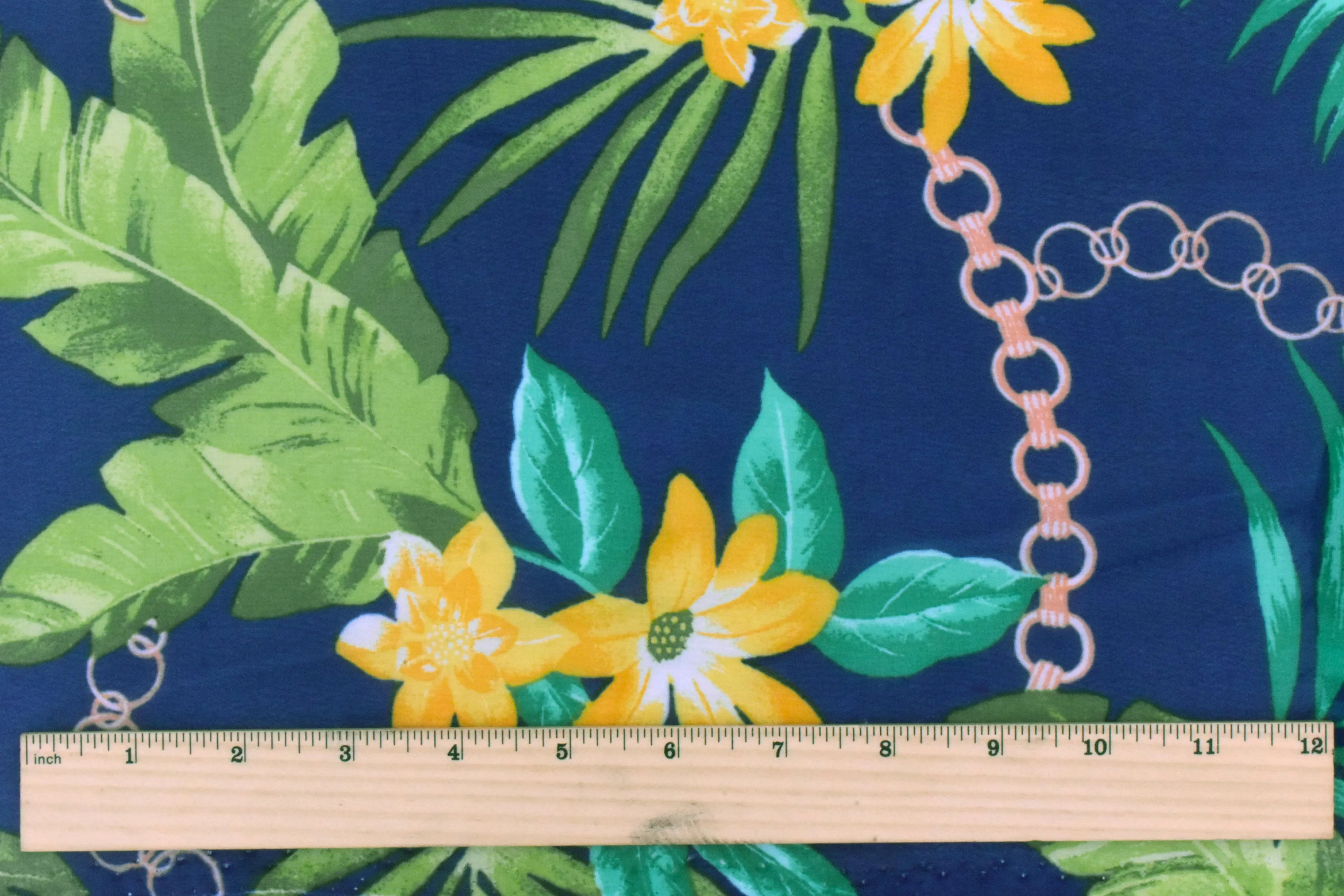 5 YD PC-Ink Blue-Green-Multi Floral Chain Printed Poly Chiffon Woven Fabric