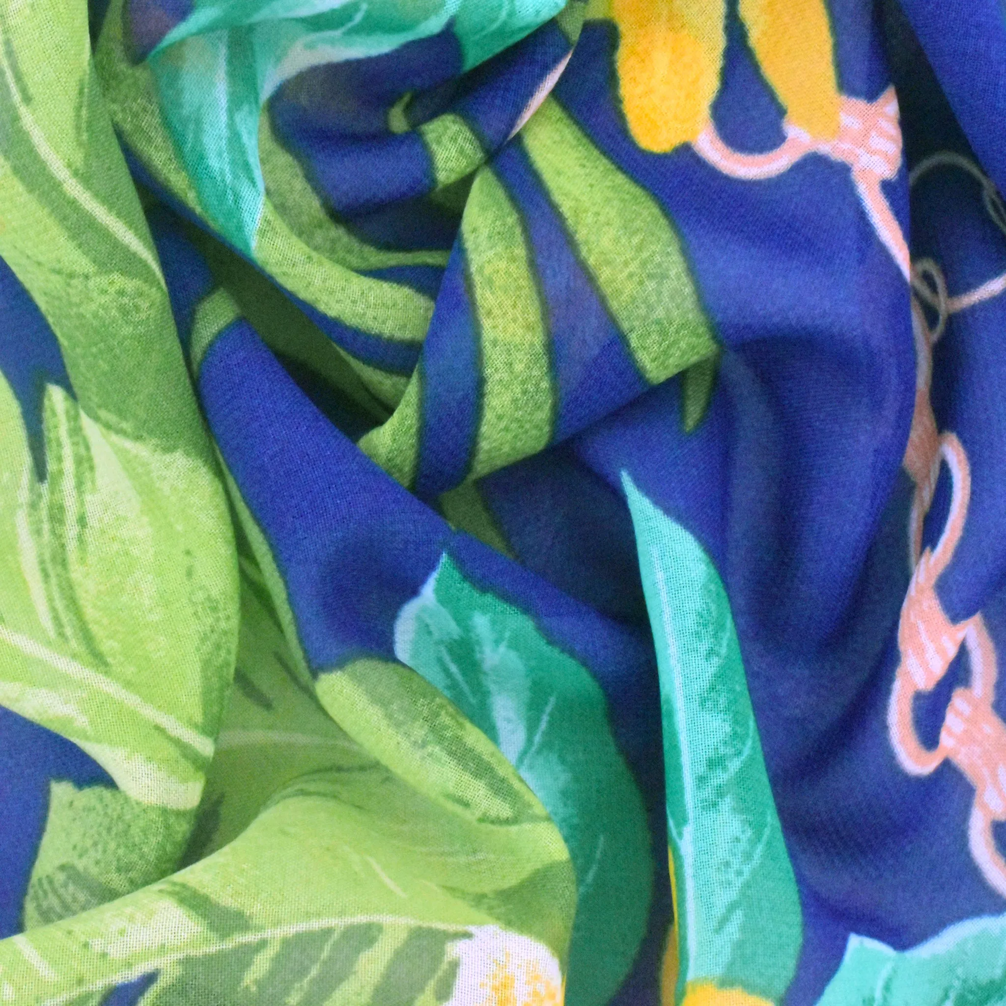 5 YD PC-Ink Blue-Green-Multi Floral Chain Printed Poly Chiffon Woven Fabric