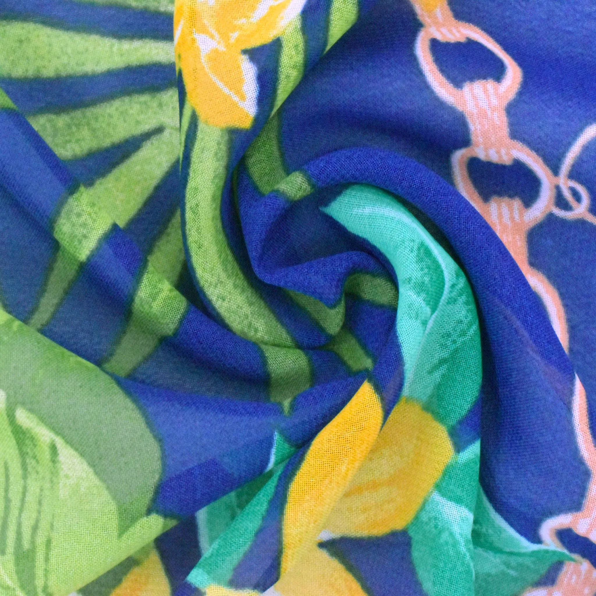 5 YD PC-Ink Blue-Green-Multi Floral Chain Printed Poly Chiffon Woven Fabric