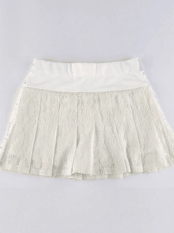 A Line Pleated Lace Mini Skirt