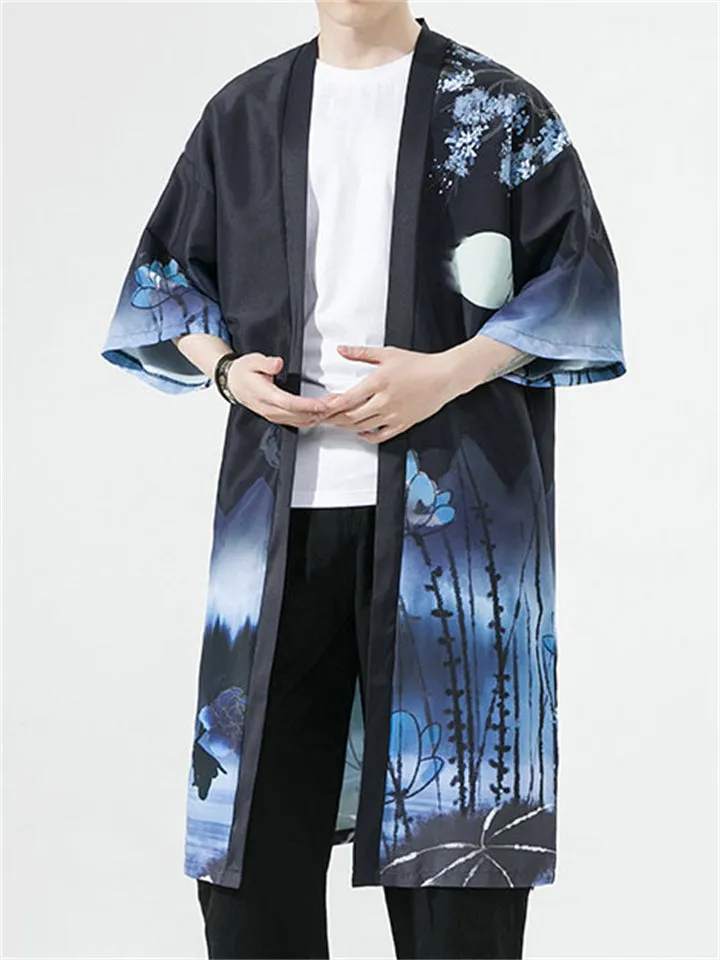 Ancient Style White Crane Moon Pattern Mid-Length Jacket