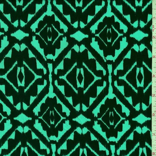 Aqua Green/Indigo Inca Diamond Challis Fabric