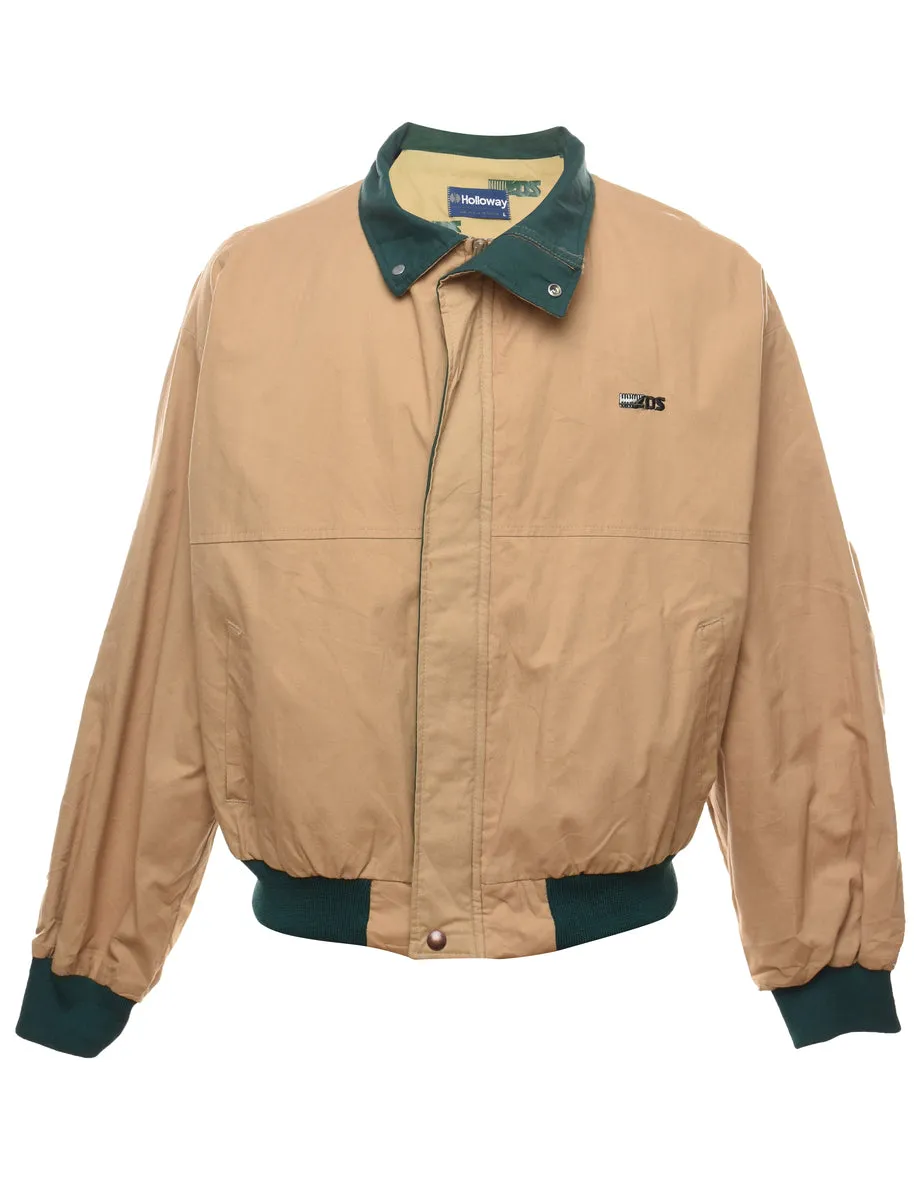 Beige & Dark Green Contrast Zip-Front Jacket - L