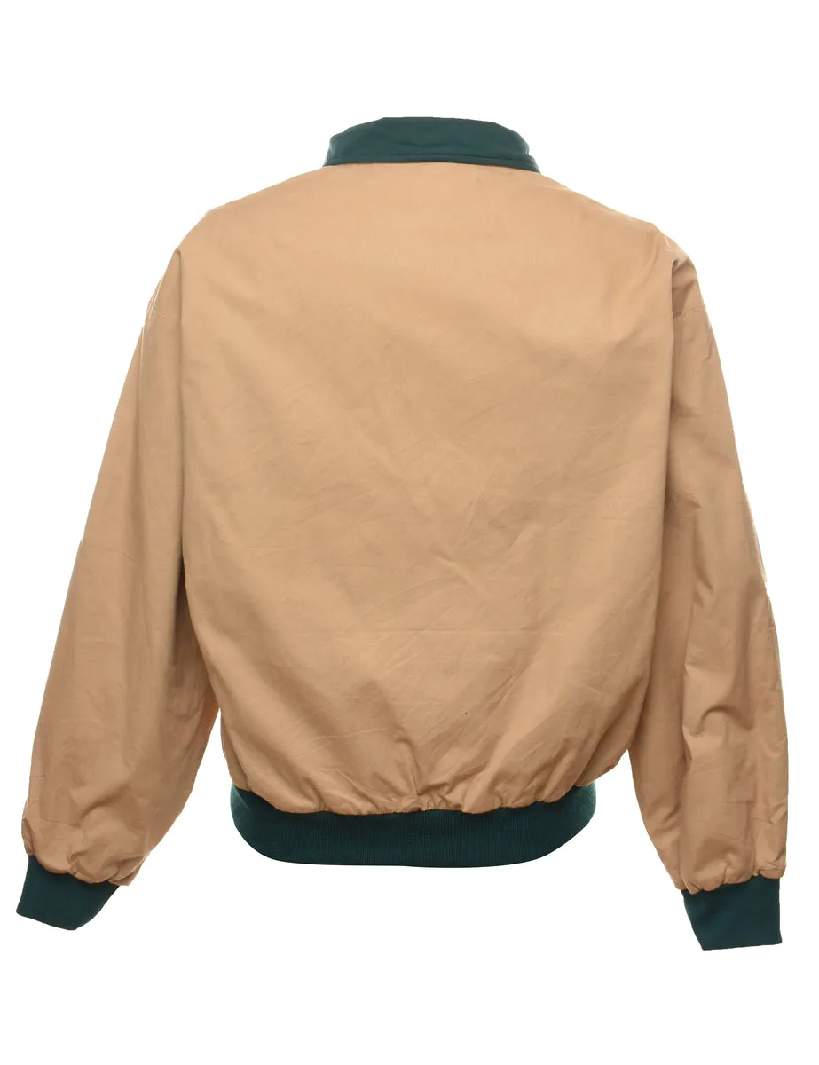 Beige & Dark Green Contrast Zip-Front Jacket - L