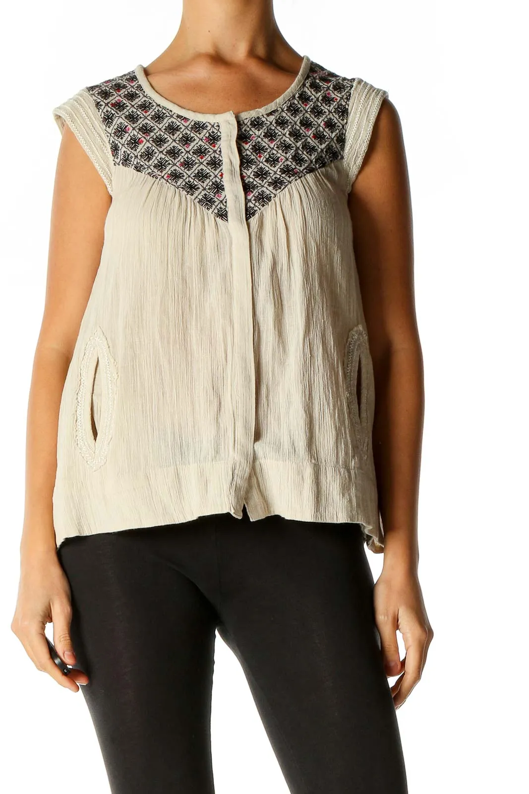 Beige Textured Bohemian Blouse