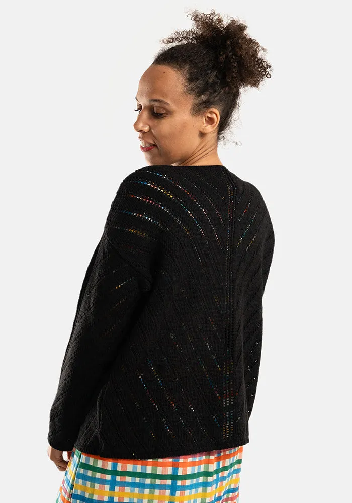 Black Diagonal Pointelle Cardigan