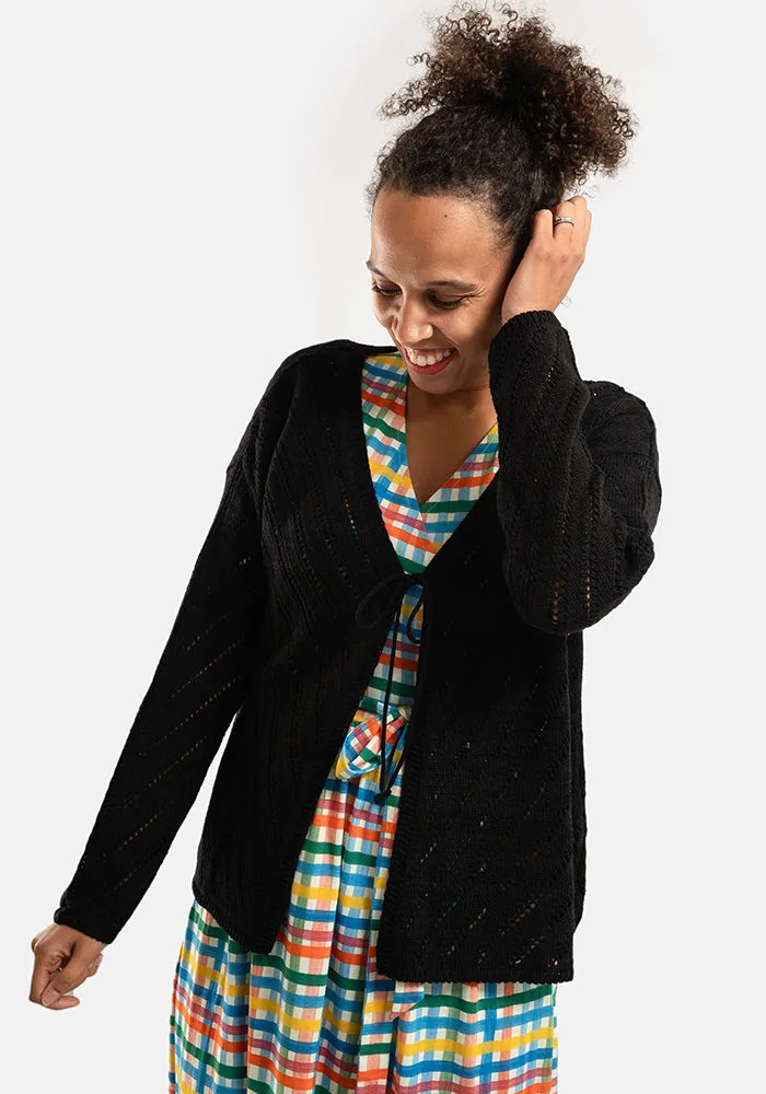 Black Diagonal Pointelle Cardigan