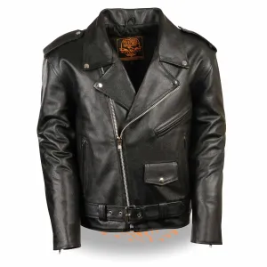 Black Leather Police Style Classic Motorcycle Jacket