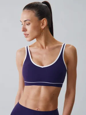 Blue Contrast Panel Sports Bra - Light Support