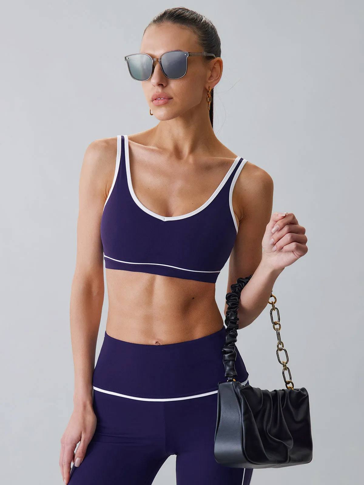 Blue Contrast Panel Sports Bra - Light Support