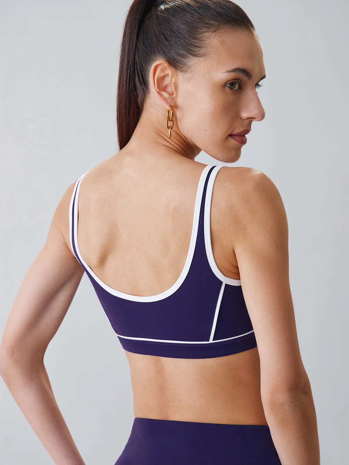 Blue Contrast Panel Sports Bra - Light Support