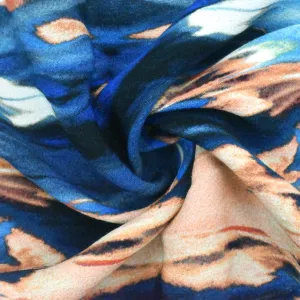 Blue-Coral-Multi Famous Designer Tie Dye Print Viscose Crepe Faille Fabric