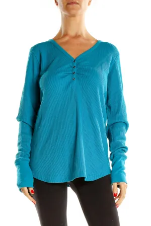 Blue Waffle Textured Henley Top