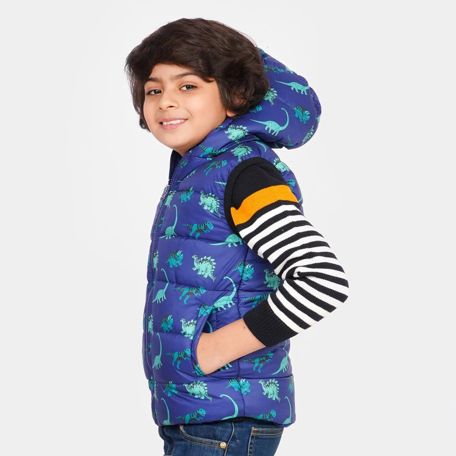 Boys Sleeve Less Quilted Jacket Dino - NAVY