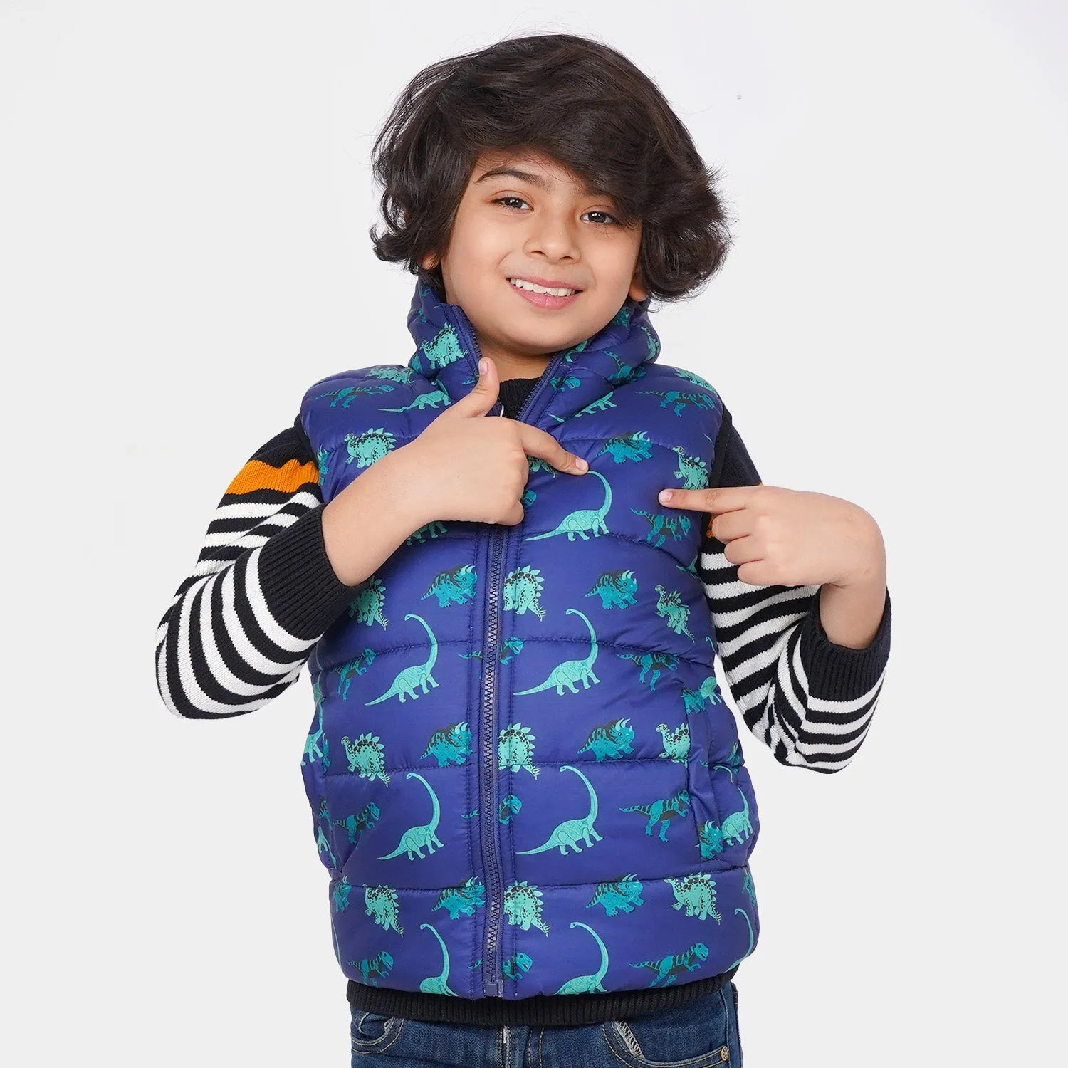 Boys Sleeve Less Quilted Jacket Dino - NAVY