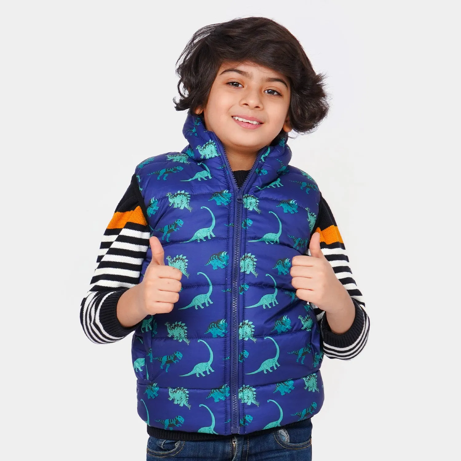 Boys Sleeve Less Quilted Jacket Dino - NAVY