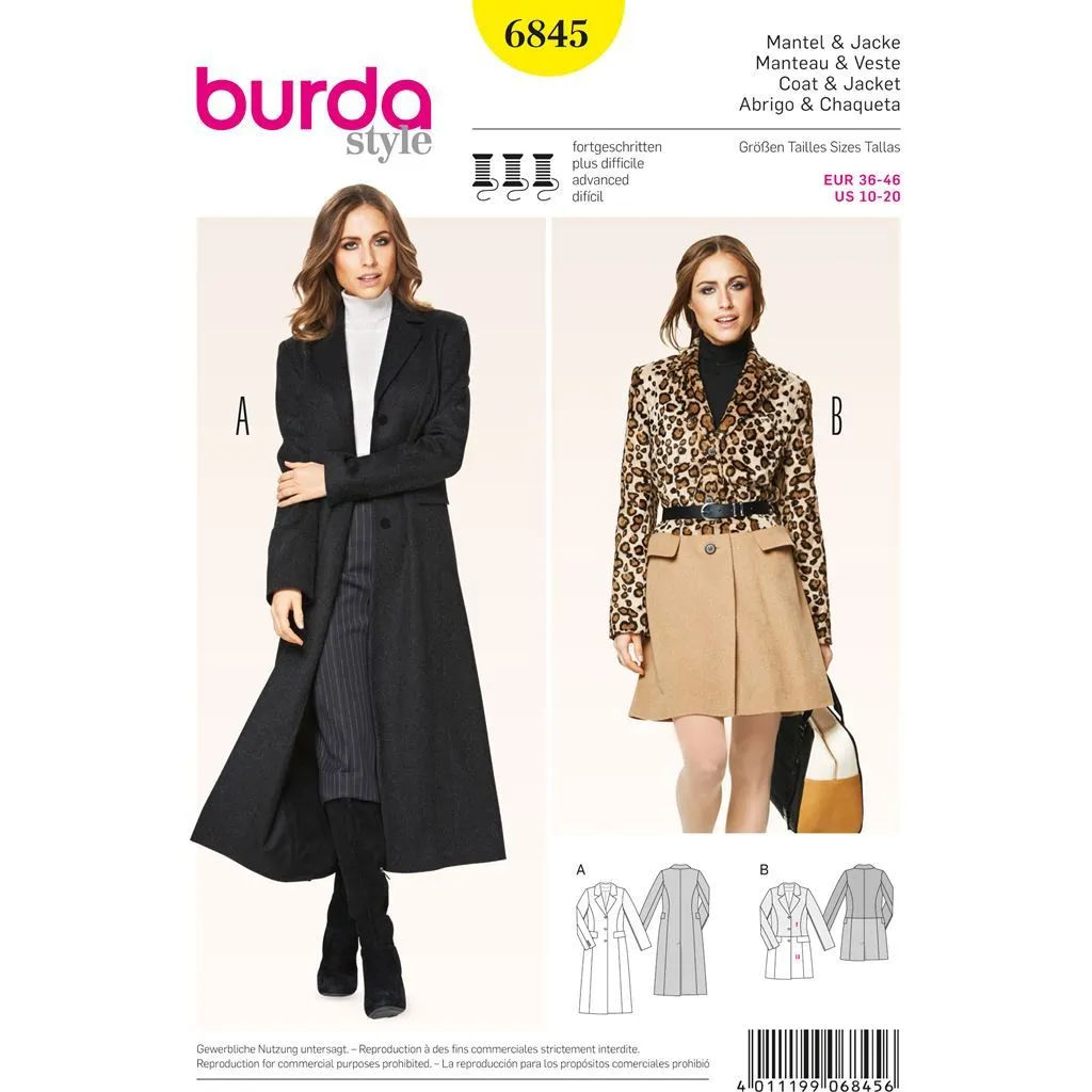 Burda Style B6845 Jacket, Coat & Vest Sewing Pattern