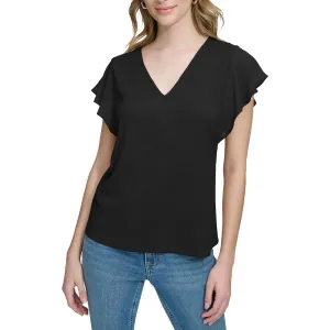 Calvin Klein Womens Chiffon Trim V Neck Blouse