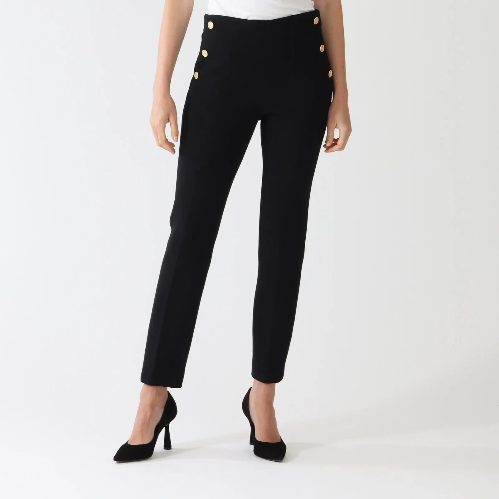 Carlen Noir Wool Crepe Cigarette Pants