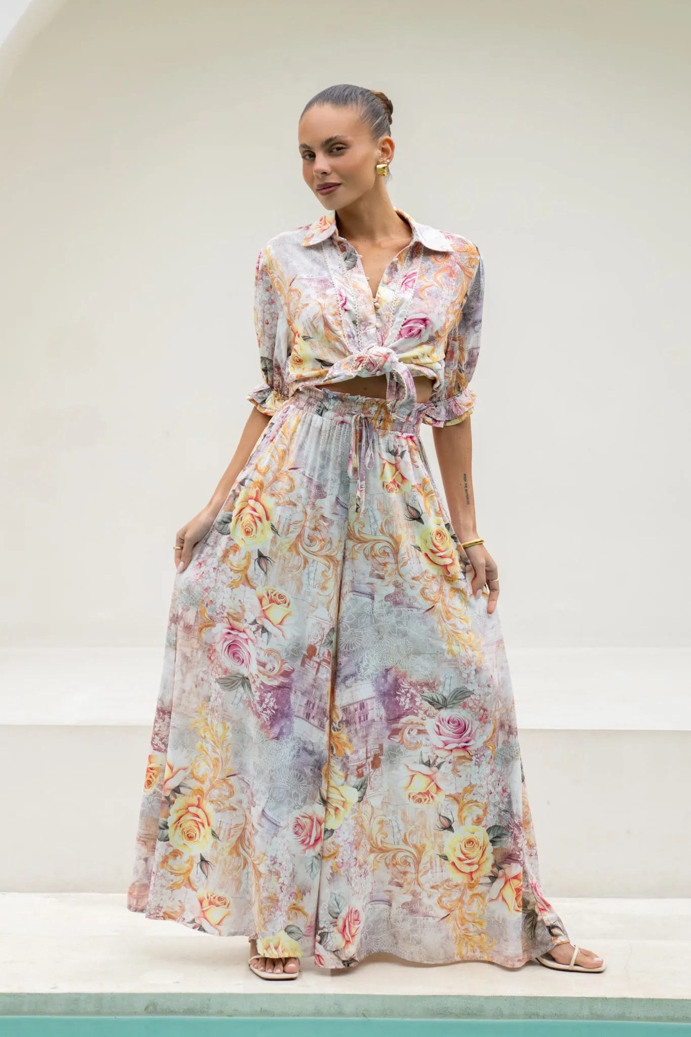 Carmella Pink Floral Wide Leg Pants