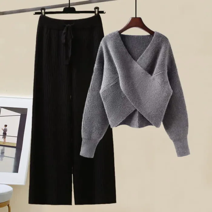 Chic Cross Sweater Knit Casual Pants