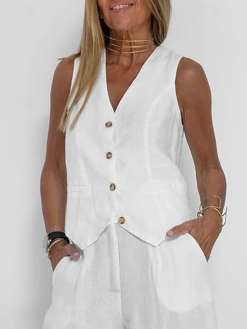 Chic White Women's V-Neck Tank and Wide-Leg Pants Set for Effortless Style