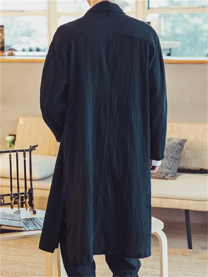 Chinese Style Linen Plus Size Mid Long Jackets For Men