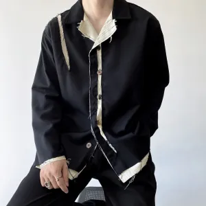 Colorblock Single Breasted Frayed Jackets