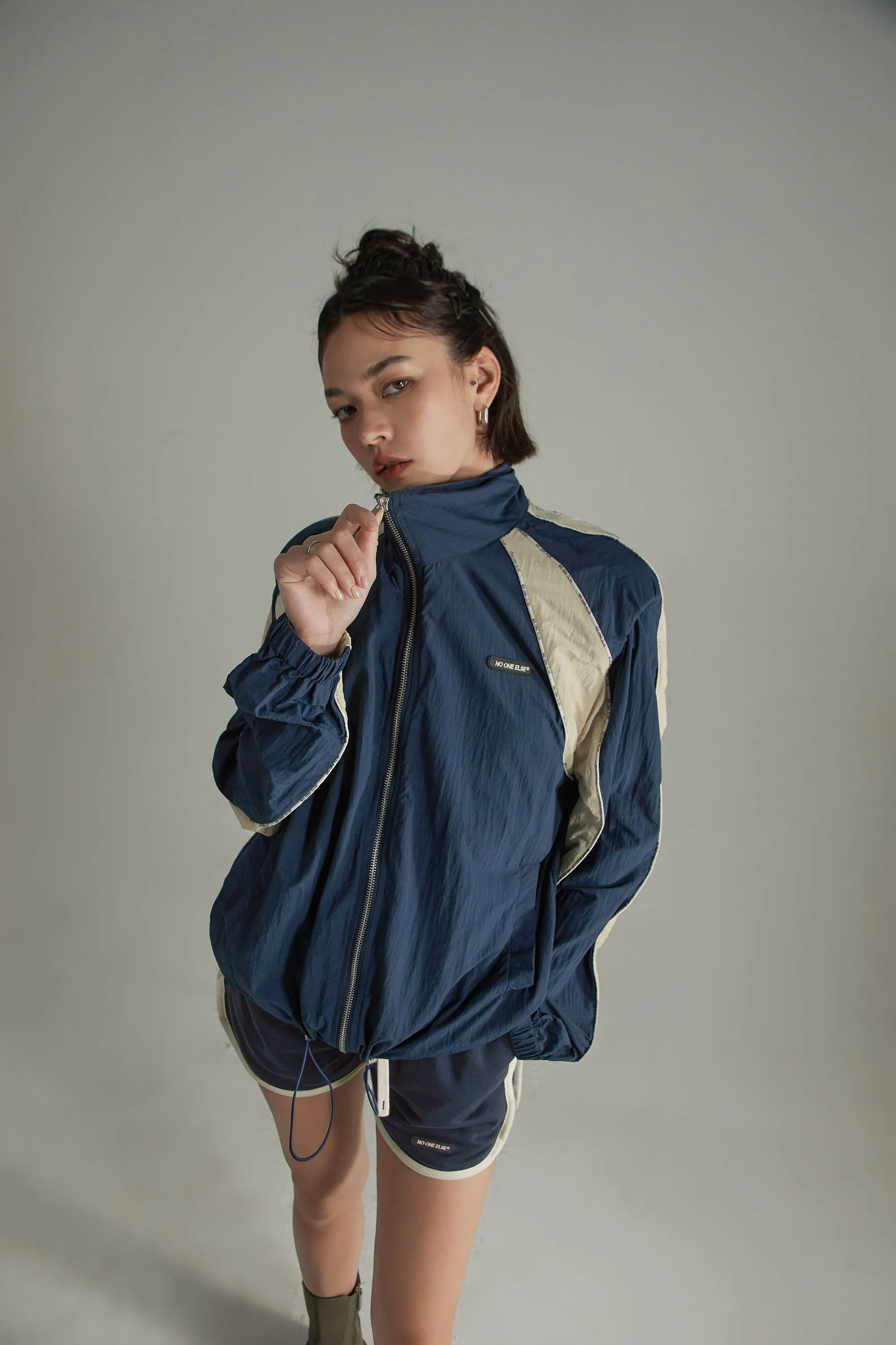 Colorblocked Boxy Sports Style Casual Drawstring Jacket