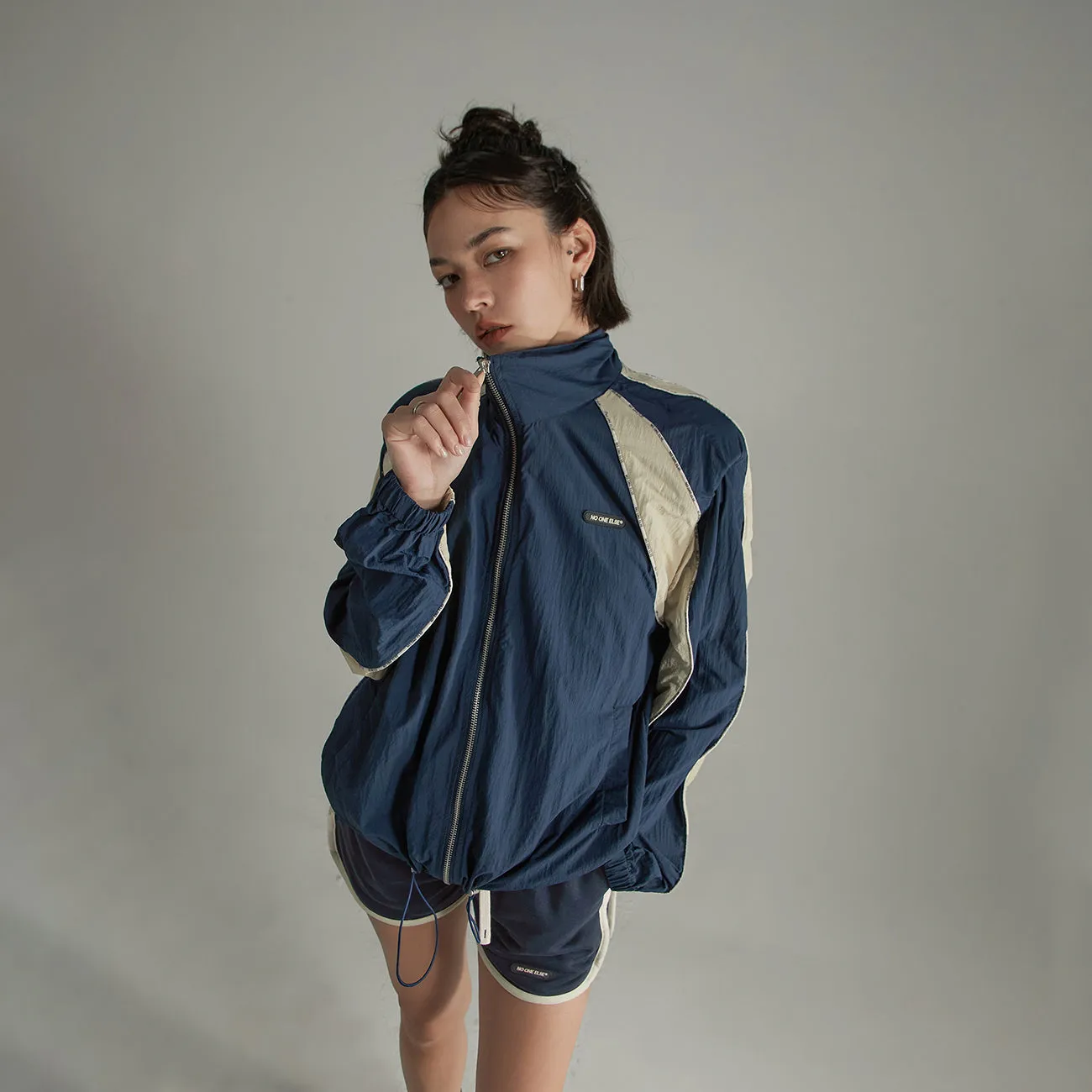 Colorblocked Boxy Sports Style Casual Drawstring Jacket