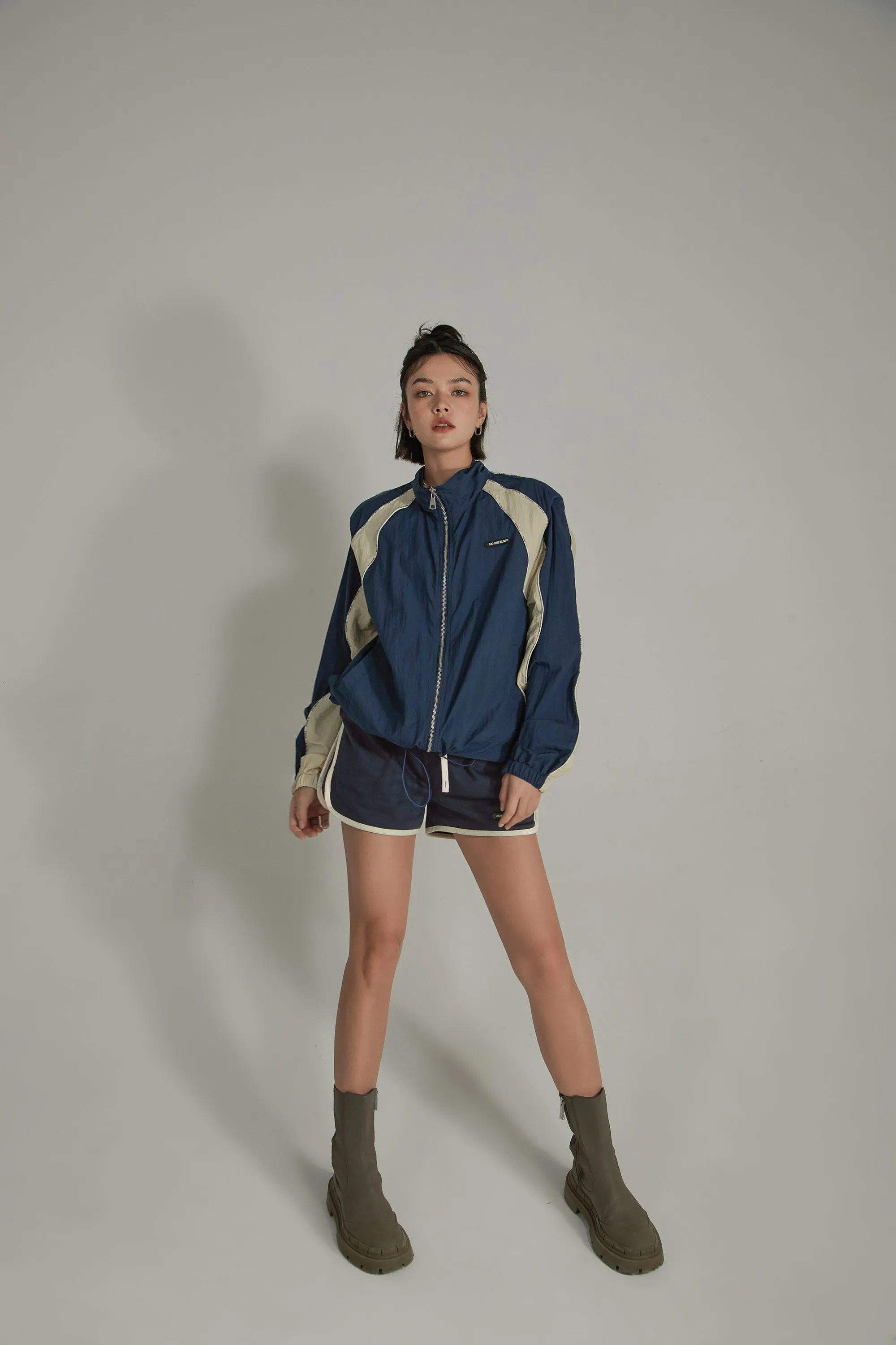 Colorblocked Boxy Sports Style Casual Drawstring Jacket