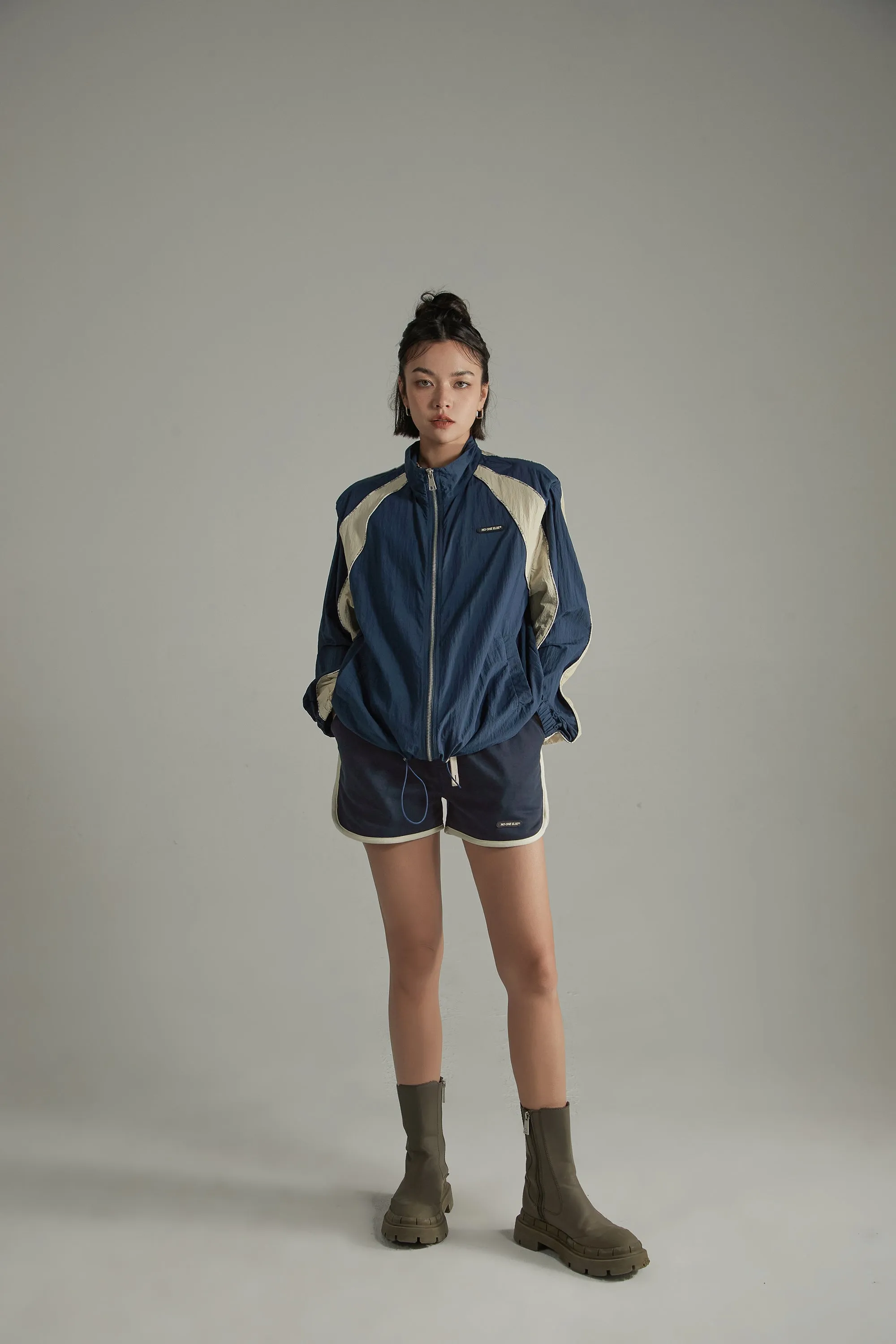 Colorblocked Boxy Sports Style Casual Drawstring Jacket