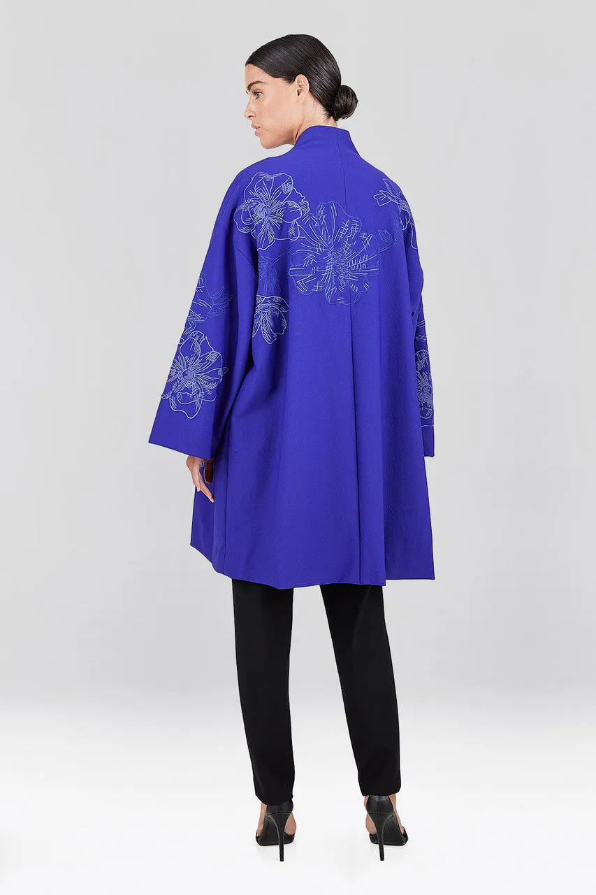 Compact Knit Crepe Embroidered Caban Jacket