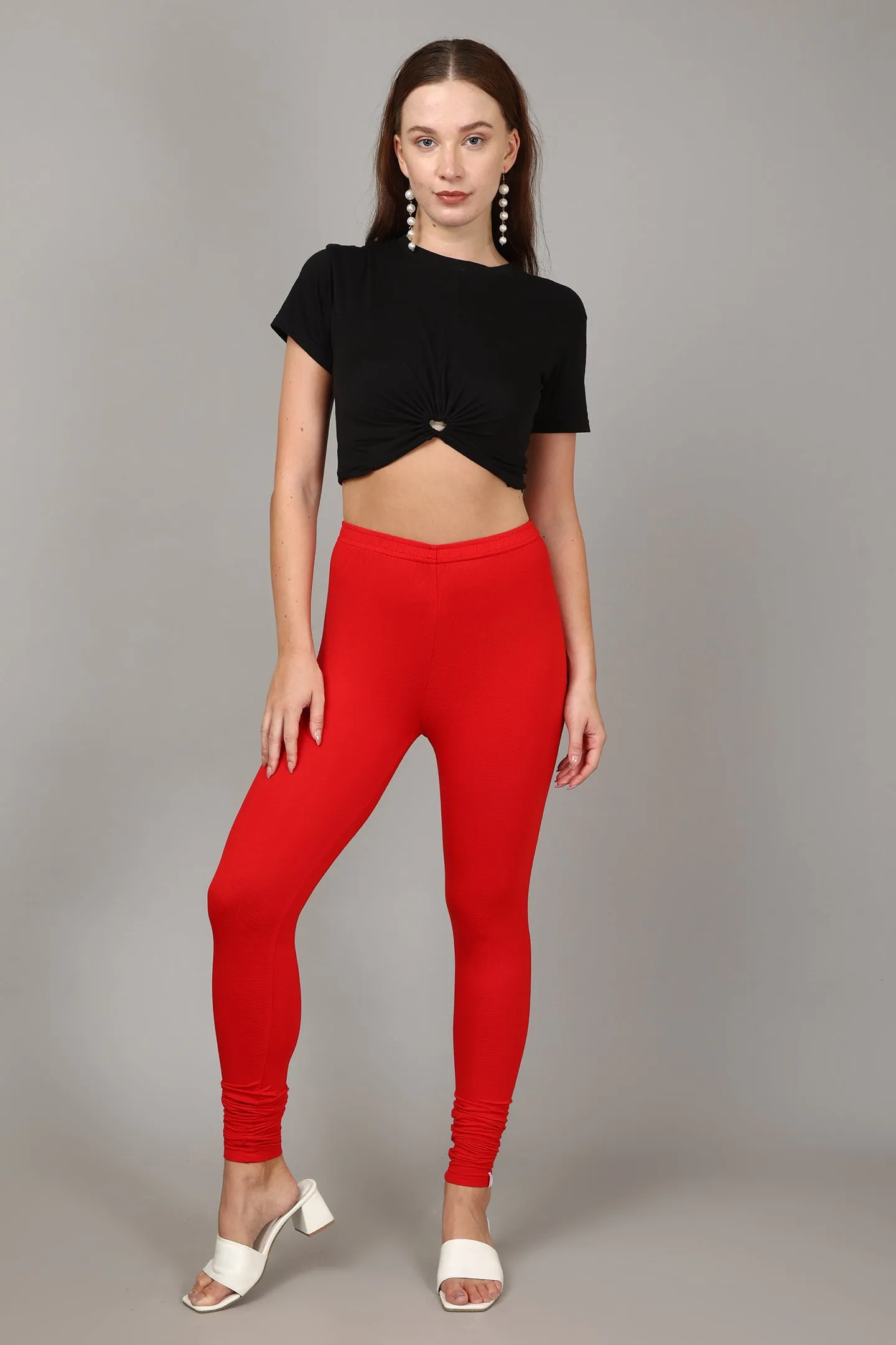 COTTON CHURIDAR LEGGINGS - RED