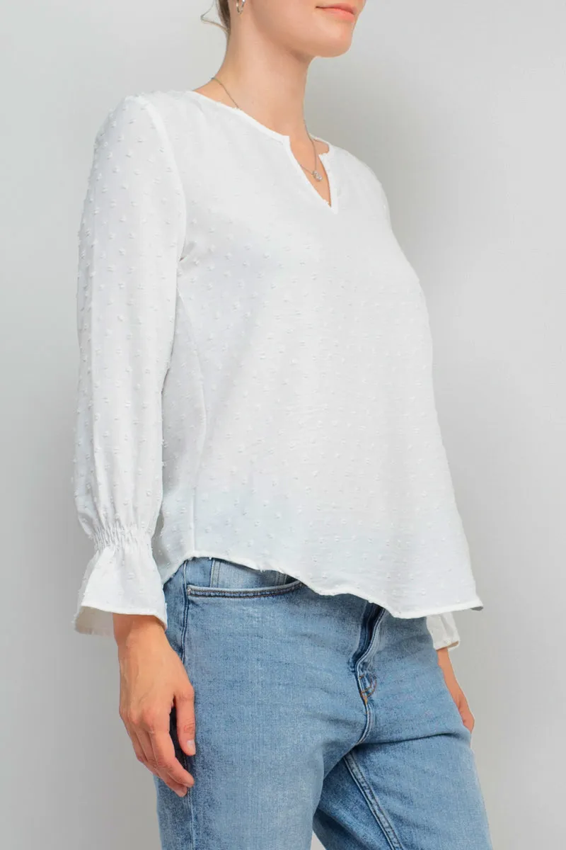 Counterparts Split V- Neck Popover Elastic Cuff Textured Top