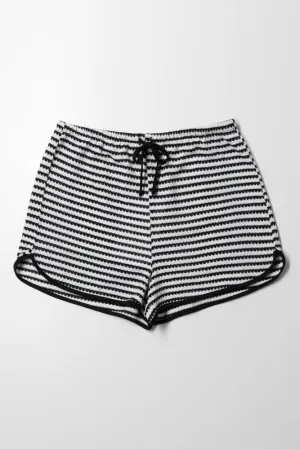 Crochet Like Pull On Shorts  Black & White