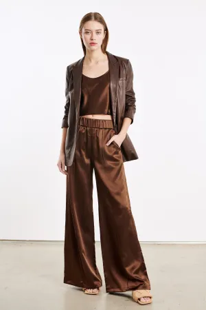 Dark Chocolate Silk Wide Leg Pintuck Pants PR