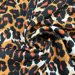 Dark Gold Multi Animal Print Poly Georgette Fabric