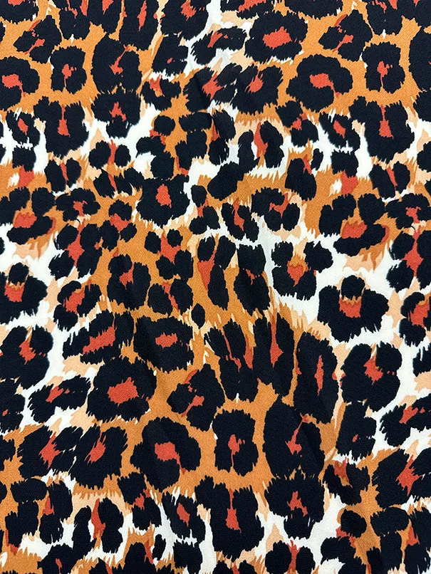 Dark Gold Multi Animal Print Poly Georgette Fabric