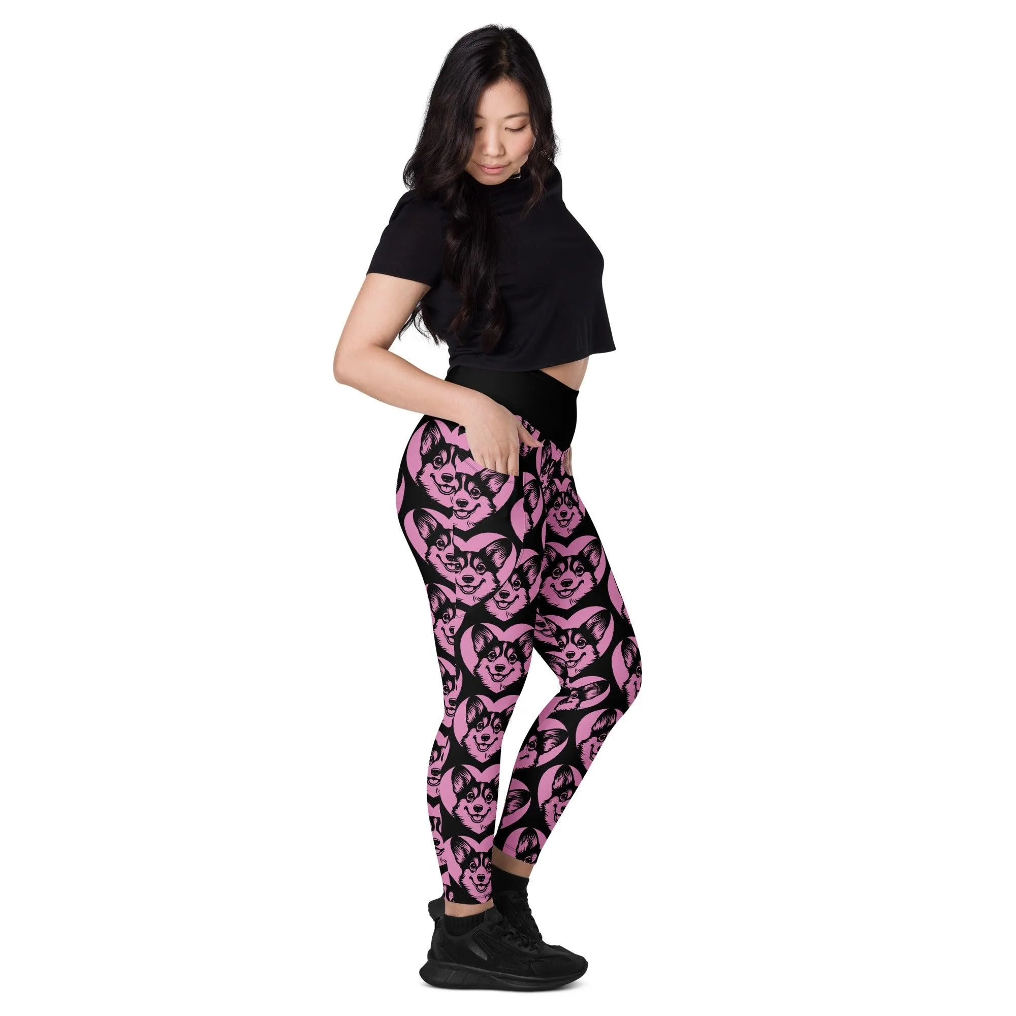 DOG BREED LEGGINGS with pockets - CORGI 2 - HERTTAHOUND - pink