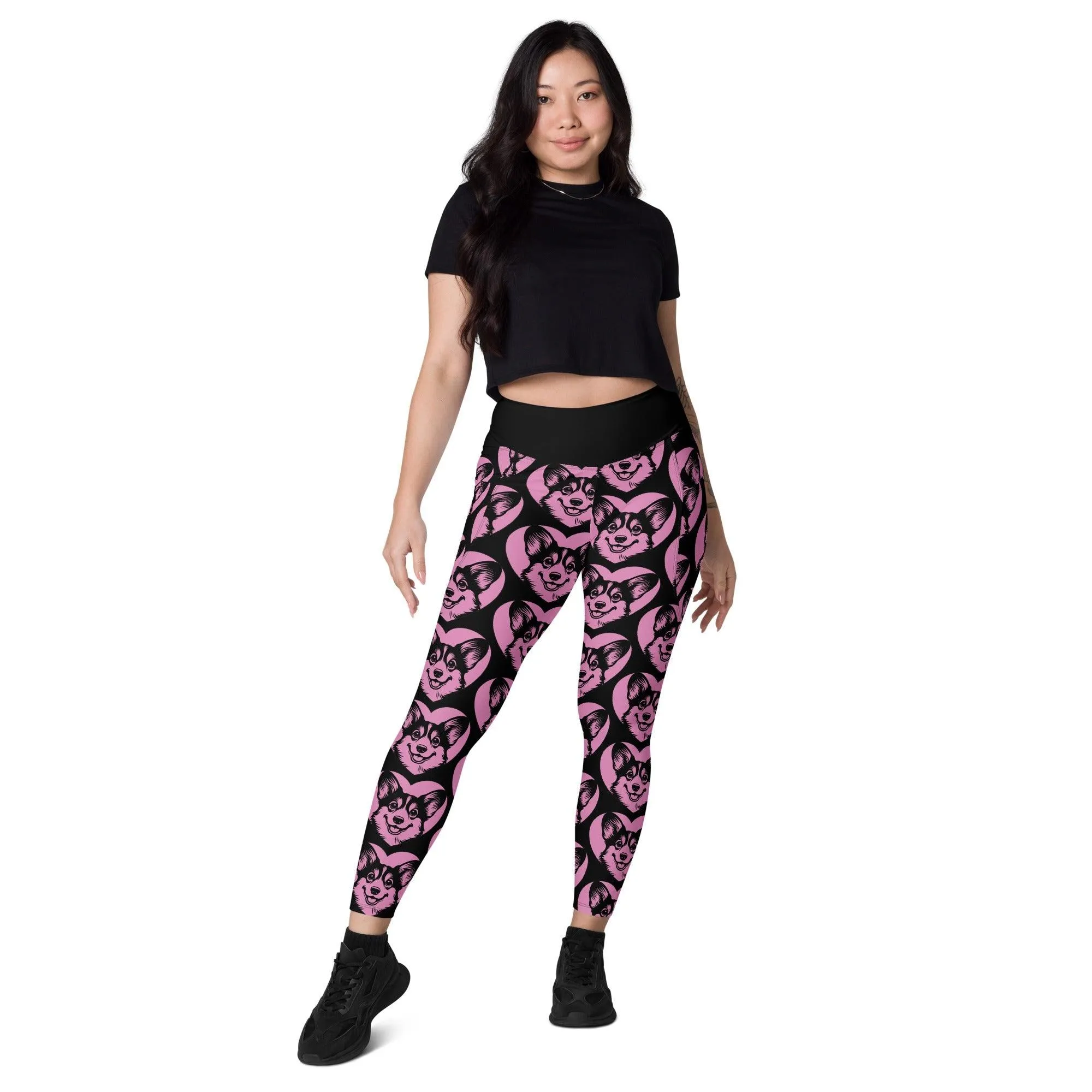 DOG BREED LEGGINGS with pockets - CORGI 2 - HERTTAHOUND - pink