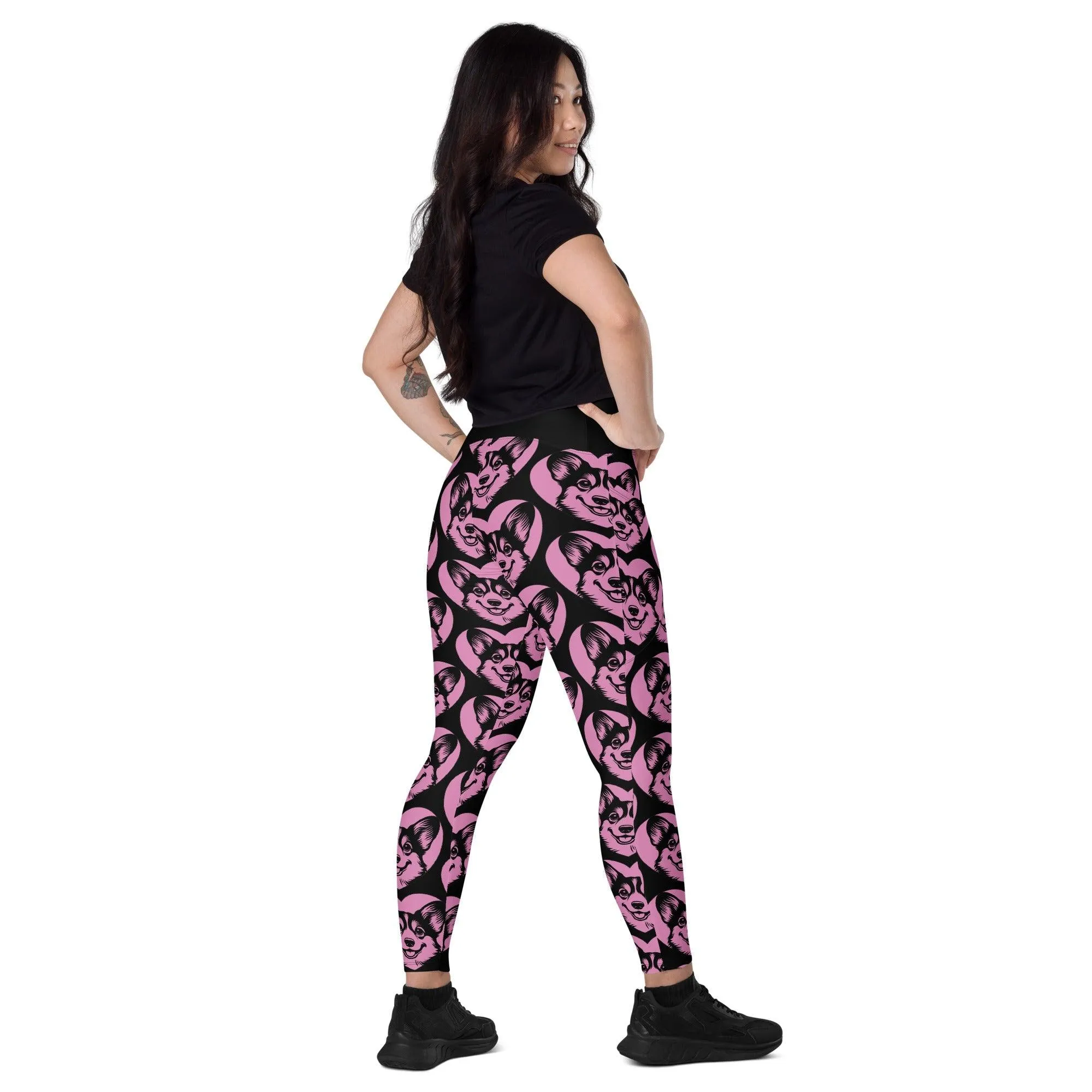 DOG BREED LEGGINGS with pockets - CORGI 2 - HERTTAHOUND - pink