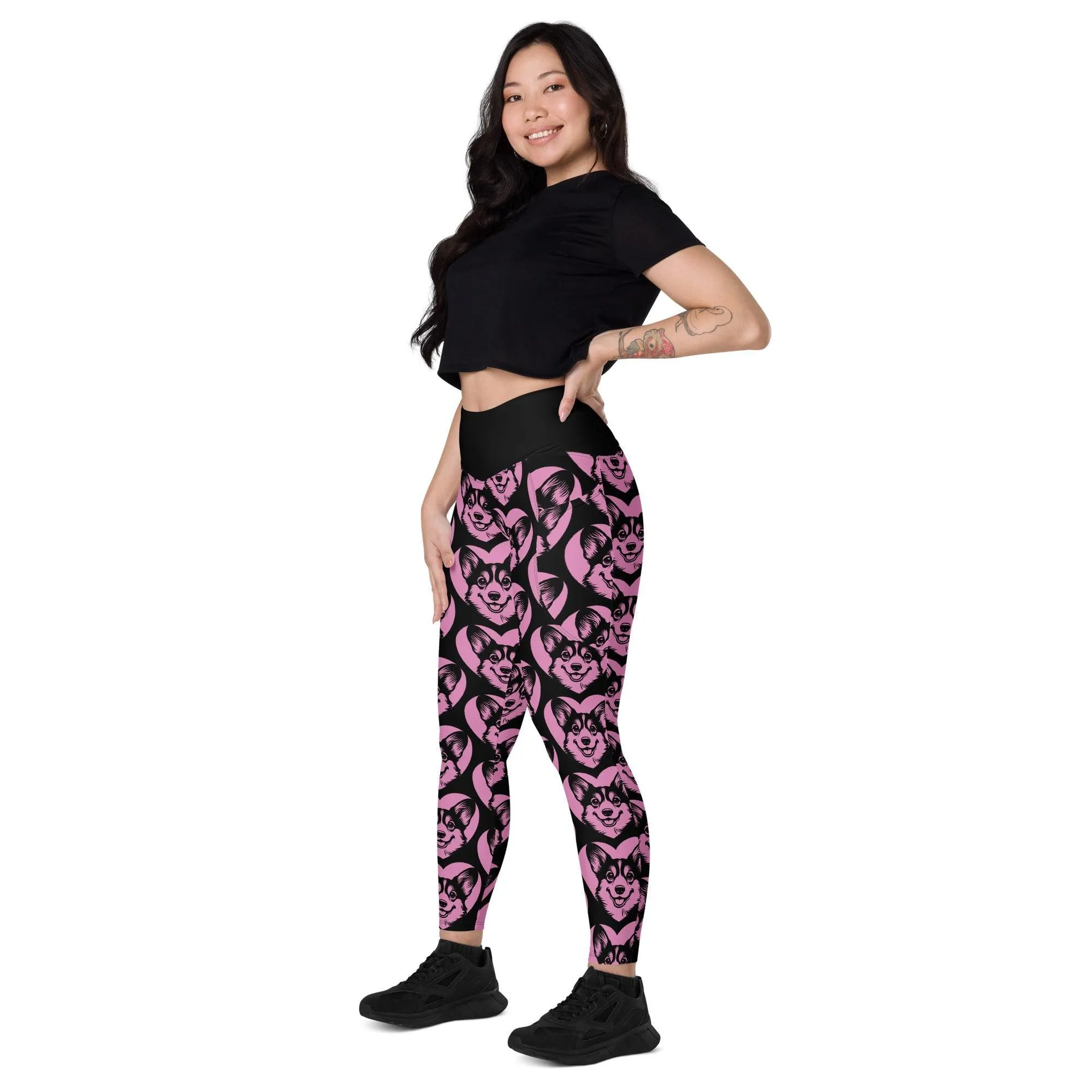 DOG BREED LEGGINGS with pockets - CORGI 2 - HERTTAHOUND - pink