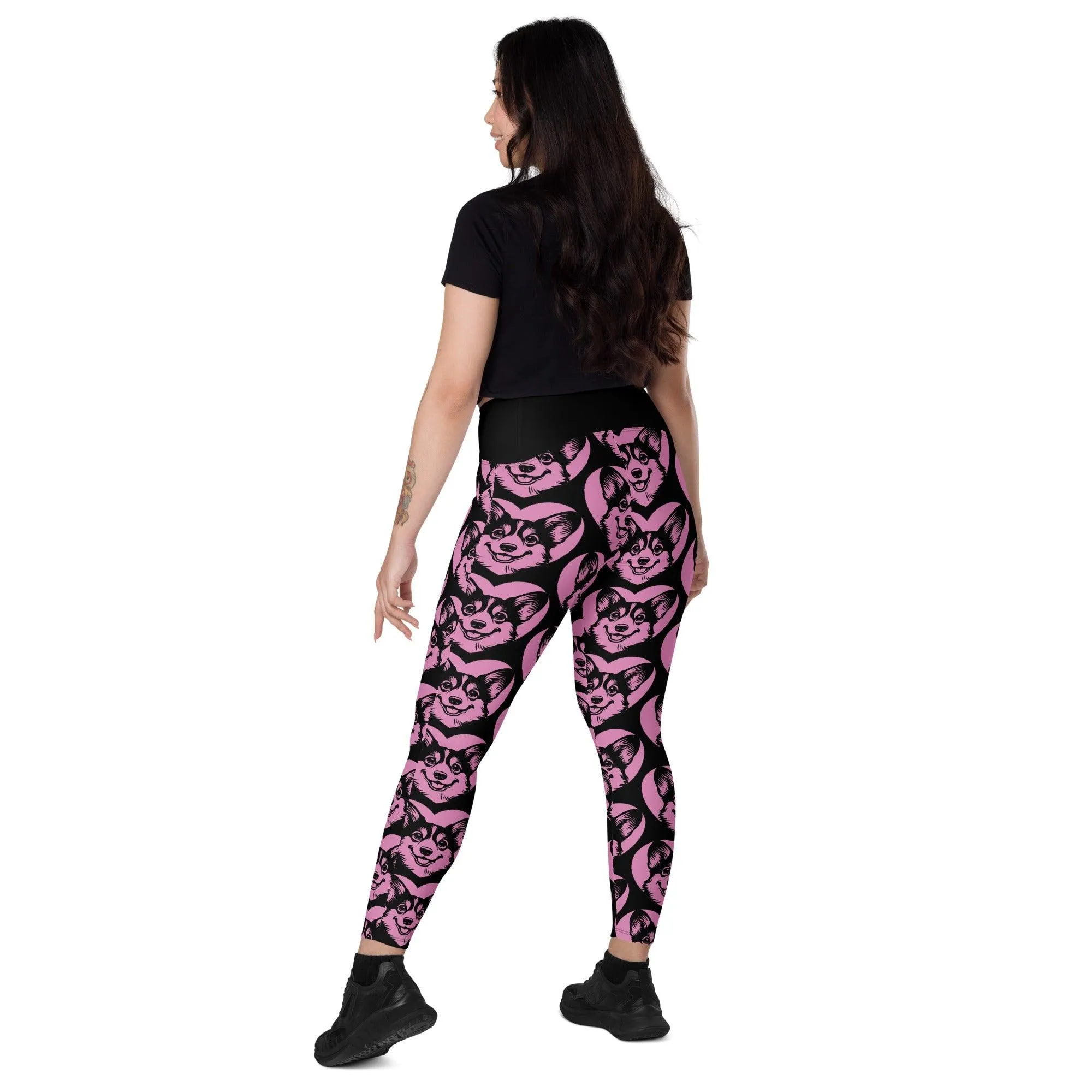 DOG BREED LEGGINGS with pockets - CORGI 2 - HERTTAHOUND - pink