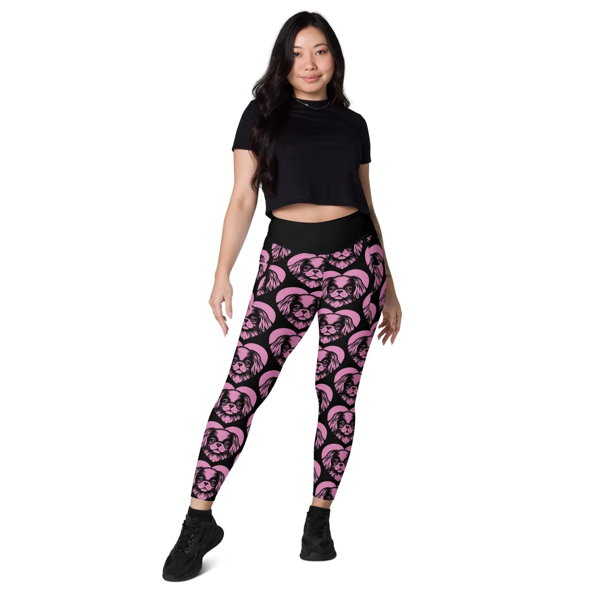 DOG BREED LEGGINGS with pockets - JAPANESE CHIN - HERTTAHOUND - pink