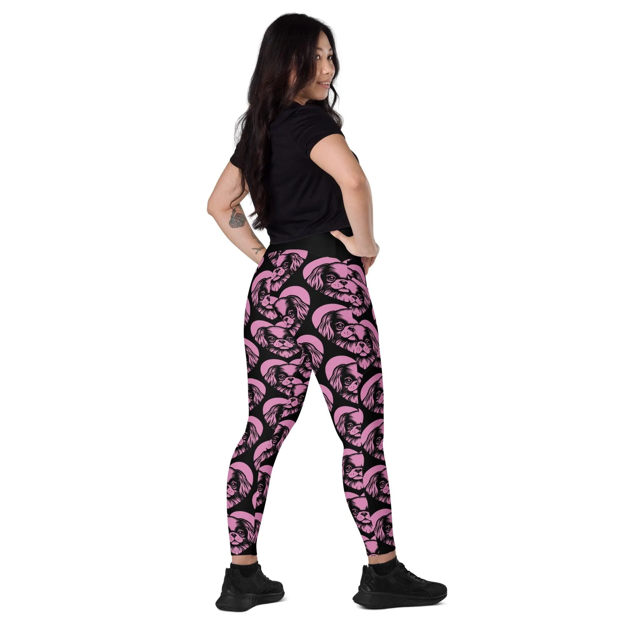 DOG BREED LEGGINGS with pockets - JAPANESE CHIN - HERTTAHOUND - pink