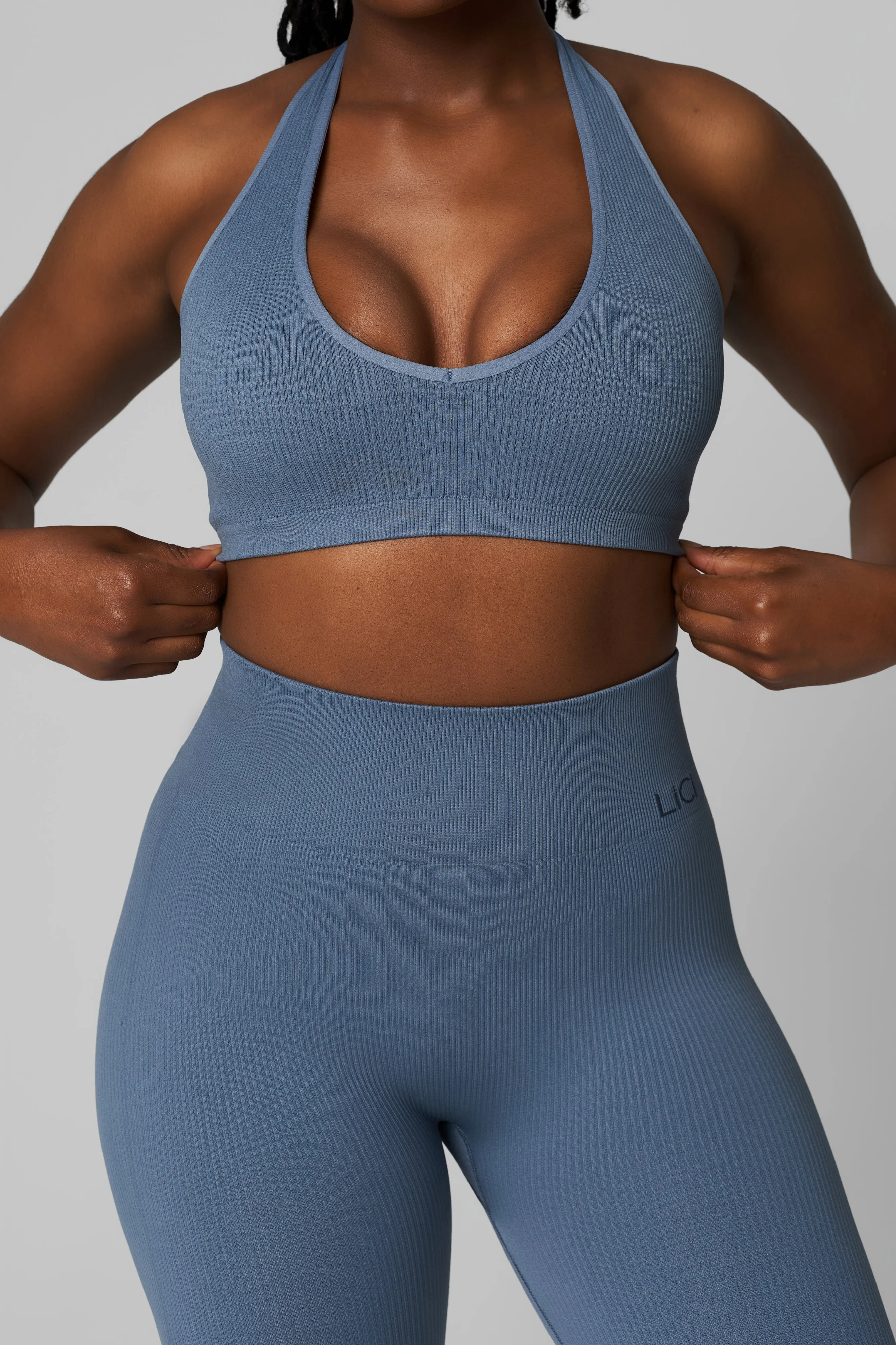 Dusty Blue Seamless Ribbed Legging