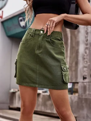 Elastic Waist Casual Denim Skirt