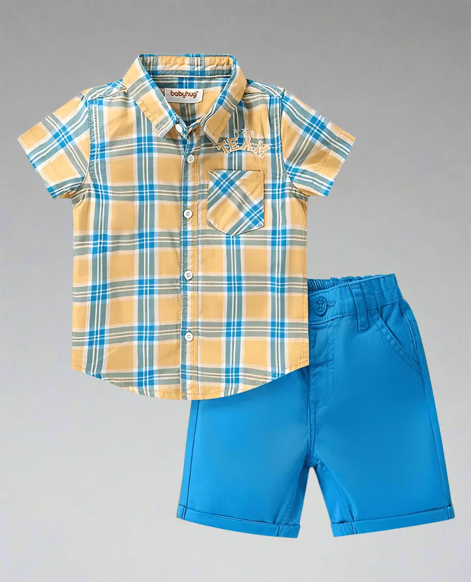 Embroidered Tree 100% Cotton Boys Shirt and Shorts Set