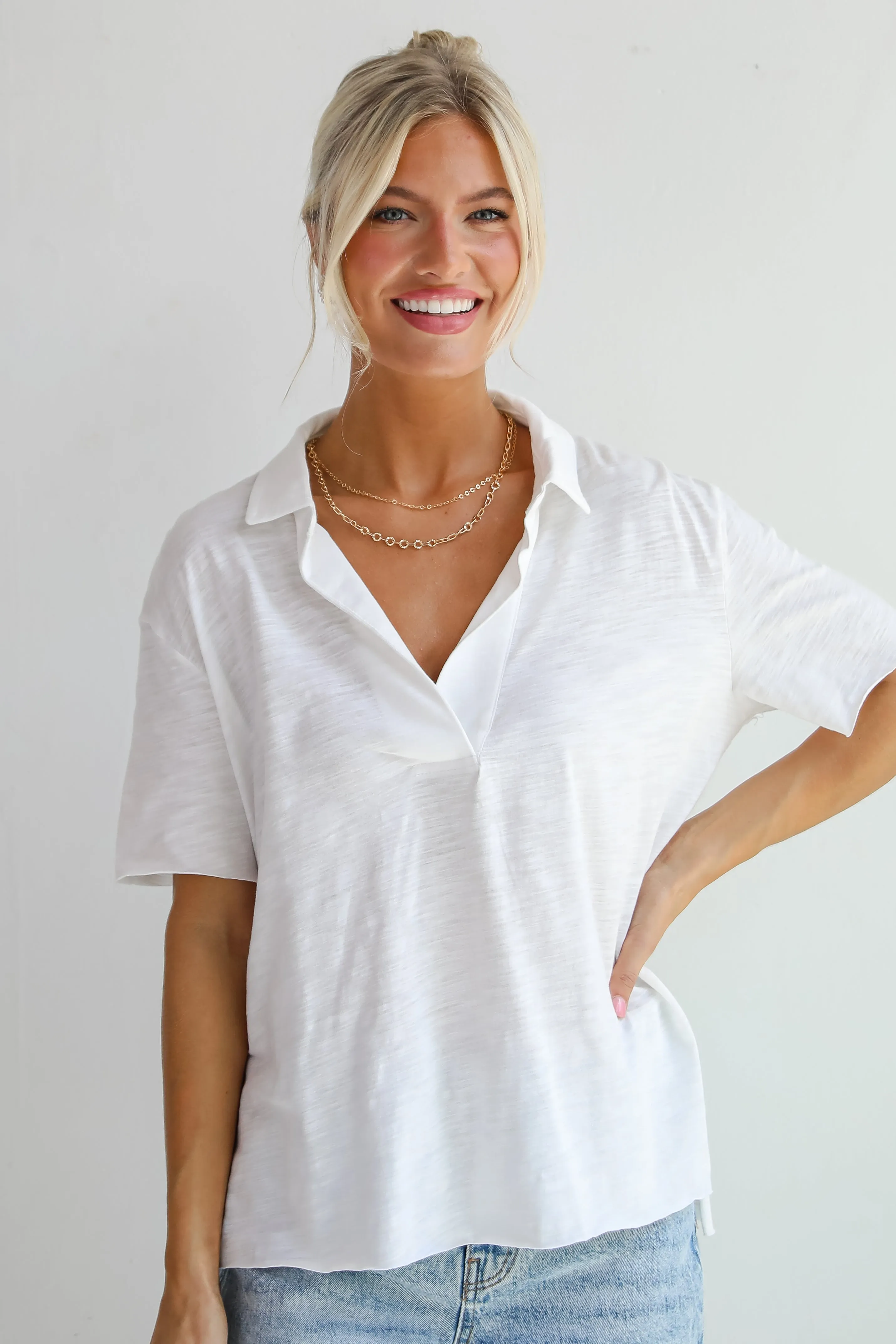 FINAL SALE - Sweetest Look Off White Collared Top